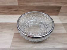 Vintage Zimco  Pressed Glass Fruit / Salad Bowl With Chrome Plated Rim