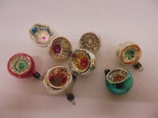 VINTAGE MIXED SET OF 8 CONCAVE SMALL MERCURY GLASS CHRISTMAS TREE BAUBLES 60S