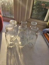 Set of 6 Classic Small Glass Milk Bottles.  Height 14 cm.