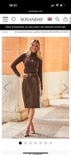 Chocolate Brown Leather Buckle Detail Pencil Skirt Genuine Real Leather 6 Midi
