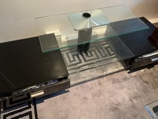 Large Gloss Black Clear Glass TV Entertainment  Unit  With 2 Drawers and Shelves