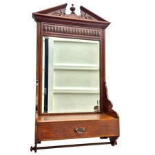 Antique Mahogany Wall Mirror -Edwardian Mirror with Drawer & Rail Entrance Hall