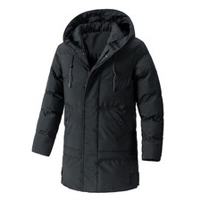 Men's medium long winter warm coat, hooded padded coat, casual padded coat