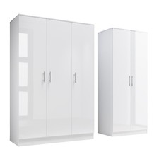 White High Gloss 2/3 Door Wardrobe with Hanging Rails Bedroom Furniture 2 Set 