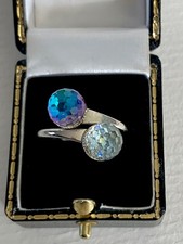 Sarah Coventry GB Ring - Rhodium Plated - Crystal Ball Cabochons - UK Size L