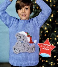 (6579) Chunky & DK Knitting Pattern Kids Tatty Teddy Xmas Jumper Ages 2-11 years
