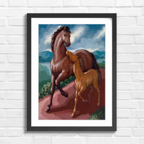 Brown horse and foal rolling - brown,