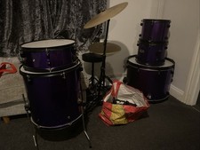 Tiger Purple Drum Kit 5 Pieces StoolArtist Cymbals Full Size, Beginner Friendly