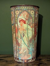 Alphonse Mucha The Four Seasons Umbrella Cane Stand Bin Art Nouveau Brass