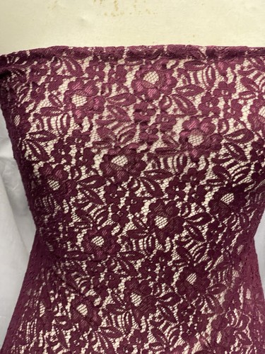 Maroon stretch lace fabric - 1m,