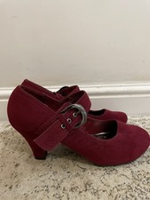 EVANS Flexisoles Plum Red Size 6 Eee Wide Fit Shoes Suede Heels With Strap  New
