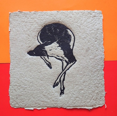 Greyhound dog original linocut - greyhound,