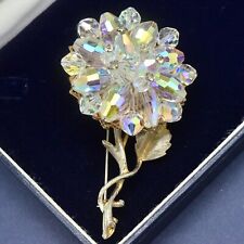 Vintage Brooch 1960s Chic Large Aurora Borealis Clear Crystal Flower Jewellery