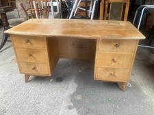 Vintage Mid Century Teak Veneer Executive Desk on Legs with 6 Drawers