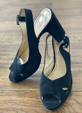 Charles Jordan Paris Designer Black Suede Block Heel Slingback Sandals Size 6