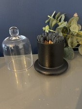Large Black Tip Matches in A Glass Dome Cloche Bell Jar - Candle Care Decor