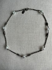 Catherine Popesco France Necklace With White Glass Beads With Roses 17”