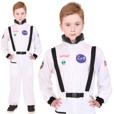 CHILDS ASTRONAUT COSTUME US SPACE SUIT KIDS SPACEMAN FANCY DRESS WHITE JUMPSUIT