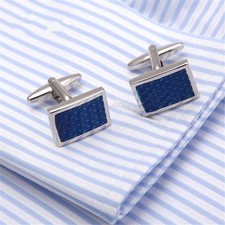 MEN'S SILVER PLATED CUFFLINKS BLUE CRYSTAL DESIGN MENS WEDDING CUFF LINKS