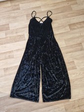 Somebody Else Wide Leg Cropped Crushed Velvet Black Playsuit Size 14