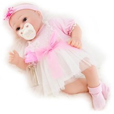 17" Realistic Reborn Doll Baby Girl Awake Open Eyes Toy Dummy Bottle BiBi Doll