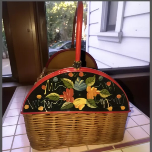 Vintage floral storage - floral, basket