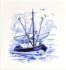 Fishing Boat at Sea Tile 15cm