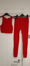 Ladies Zara Red Ribbed Leggings & Crop Top Size Xs - S Christmas