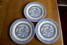 BARRATTS BLUE & WHITE WILLOW PATTERN DINNER PLATES X 3