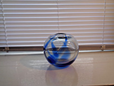 Bulb Vase Art glass c1960s Blue streaks 5ins tall Weight 1.7kgs Used