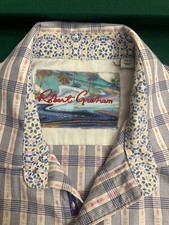 Robert Graham Shirt Mens XLT Striped Geometric Embroidered RG Button Flip Cuff