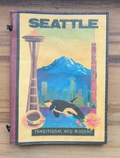 Small Retro Burgundy Leather Photo/Collectibles Album with Seattle Cover.