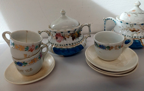 Vintage floral blue tea set - floral,