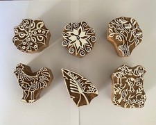6 INDIAN HANDCARVED WOOD BLOCK