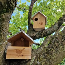 Squirrel Nest Box and Wooden Garden Wild Bird House Roosting Nesting (Set of 2)