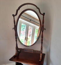 Vintage Edwardian Antique Inlaid Mahogany Oval Swing Dressing Table Mirror