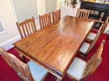 Vintage Hardwood Dining Table & 8 Chairs Indonesian Rosewood Large
