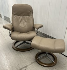Ekornes Stressless Signature Consul Leather Recline/Swivel Chair & Footstool Med