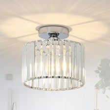 Rayofly Crystal Ceiling Light Flush Mount Modern Chrome Chandelier Glass Shade