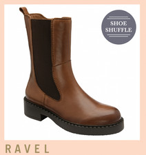 Ravel Tan Leather Garvie Zip-Up Mid-Calf Boots Elasticated side panels RLB416LT1