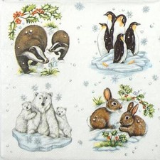 4x Single Paper Napkins for Decoupage and Party  - Winter Animals