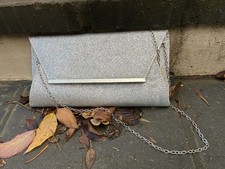 Silver Glitter Envelope Clutch Bag with Chain Elegant Fashion for Evenings