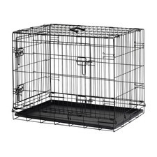 Medium 30 Inch Pet Cage Foldable Double Door Crate with Plastic Tray
