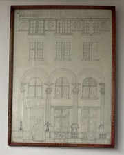 Original Antique Georgian Victorian Architectural Drawing Sketch