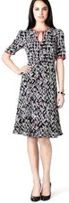 Kate Spade New York A-Line Midi 100% Silk Dress Size-14 Black/White Script Print