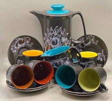CROWN DEVON HARLEQUIN COFFEE SET 1960S EXCELLENT CONDITION