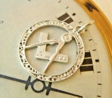Masonic Pocket Watch Chain Fob Silver Plated Large Detailed Masonic Fob