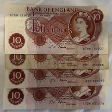 x4 QUEEN ELIZABETH II BANK OF ENGLAND TEN SHILLING NOTES 3 UNCERCULATED  