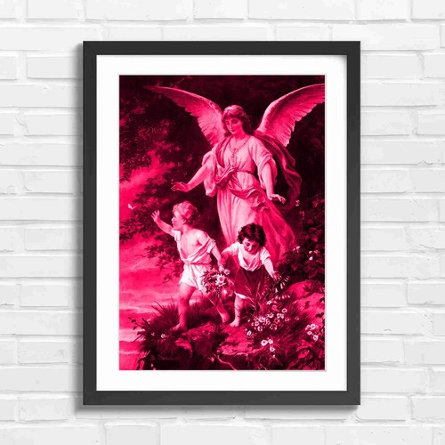 Graceful angel guiding cherubs - angel,