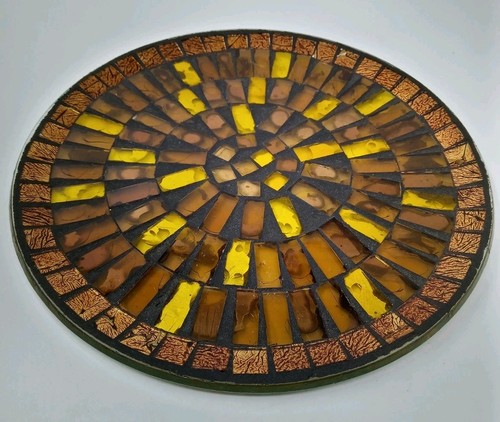 Art glass mosaic plate brown - glass,